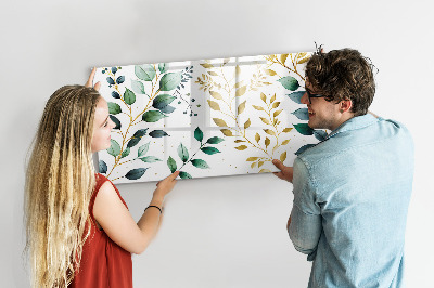 Memobord van glas met print inclusief neodymium magneten Groene bladeren en herinneringen in foto's