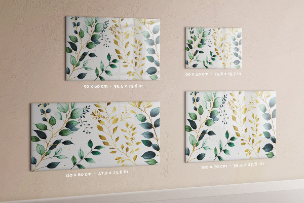Memobord van glas met print inclusief neodymium magneten Groene bladeren en herinneringen in foto's