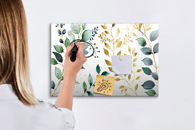 Memobord van glas met print inclusief neodymium magneten Groene bladeren en herinneringen in foto's