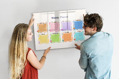 Decoratief glazen wandbord beschrijfbaar en magnetisch Weekplanner met ruimte voor foto's
