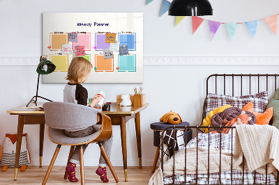 Decoratief glazen wandbord beschrijfbaar en magnetisch Weekplanner met ruimte voor foto's