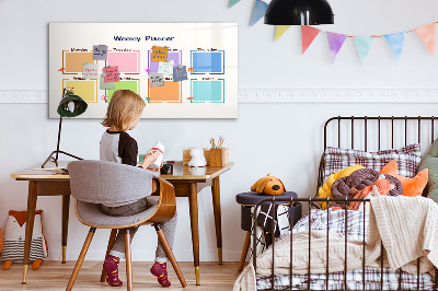 Decoratief glazen wandbord beschrijfbaar en magnetisch Weekplanner met ruimte voor foto's