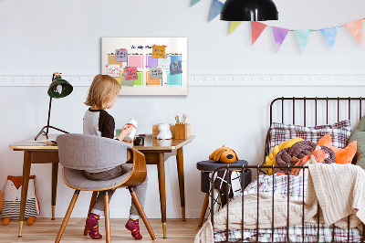 Decoratief glazen wandbord beschrijfbaar en magnetisch Weekplanner met ruimte voor foto's