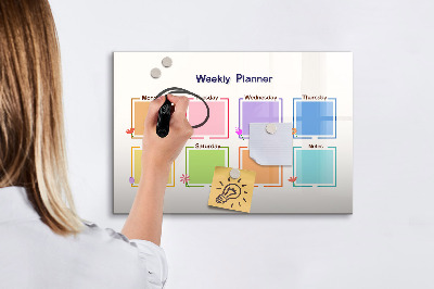 Decoratief glazen wandbord beschrijfbaar en magnetisch Weekplanner met ruimte voor foto's