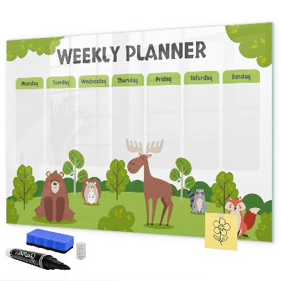 Memobord van glas met print inclusief neodymium magneten Weekplanner met een bosthema
