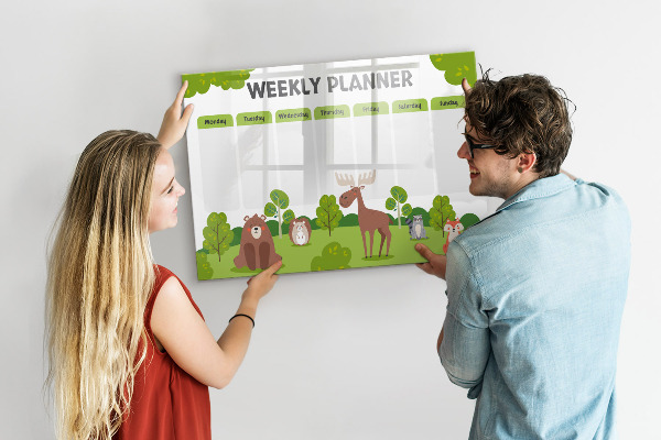 Memobord van glas met print inclusief neodymium magneten Weekplanner met een bosthema