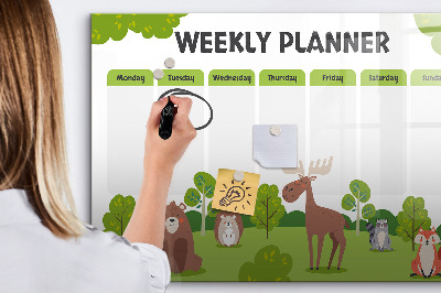 Memobord van glas met print inclusief neodymium magneten Weekplanner met een bosthema