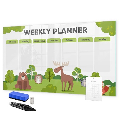 Memobord van glas met print inclusief neodymium magneten Weekplanner met een bosthema