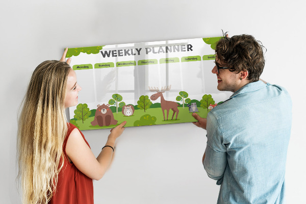 Memobord van glas met print inclusief neodymium magneten Weekplanner met een bosthema