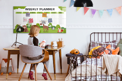 Memobord van glas met print inclusief neodymium magneten Weekplanner met een bosthema
