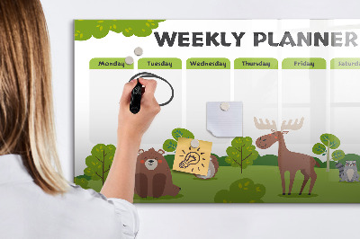 Memobord van glas met print inclusief neodymium magneten Weekplanner met een bosthema