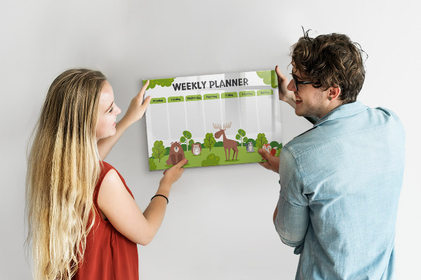 Memobord van glas met print inclusief neodymium magneten Weekplanner met een bosthema