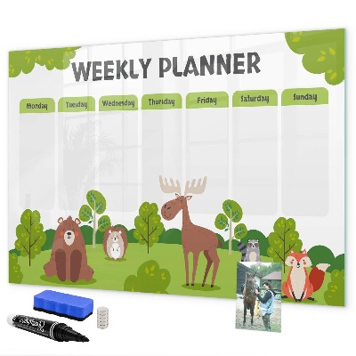Memobord van glas met print inclusief neodymium magneten Weekplanner met een bosthema