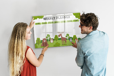Memobord van glas met print inclusief neodymium magneten Weekplanner met een bosthema