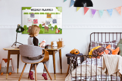 Memobord van glas met print inclusief neodymium magneten Weekplanner met een bosthema