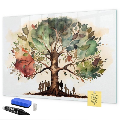 Decoratief glazen wandbord beschrijfbaar en magnetisch Herinneringsboom met persoonlijke foto's