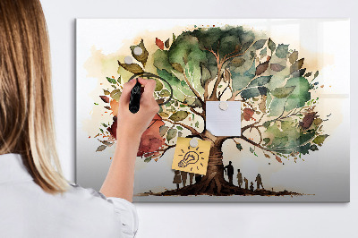 Decoratief glazen wandbord beschrijfbaar en magnetisch Herinneringsboom met persoonlijke foto's