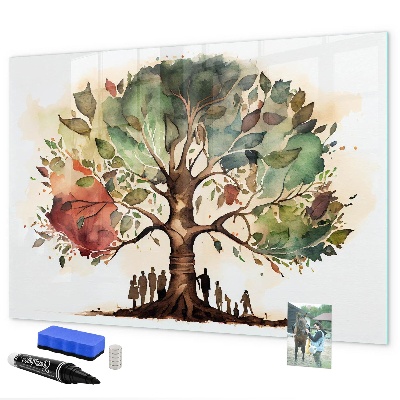 Decoratief glazen wandbord beschrijfbaar en magnetisch Herinneringsboom met persoonlijke foto's