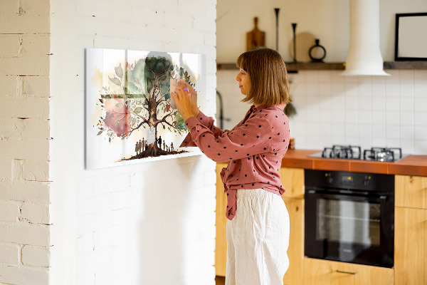 Decoratief glazen wandbord beschrijfbaar en magnetisch Herinneringsboom met persoonlijke foto's