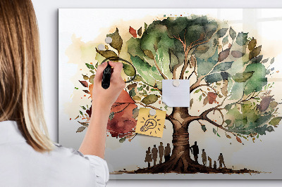 Decoratief glazen wandbord beschrijfbaar en magnetisch Herinneringsboom met persoonlijke foto's