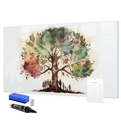 Decoratief glazen wandbord beschrijfbaar en magnetisch Herinneringsboom met persoonlijke foto's