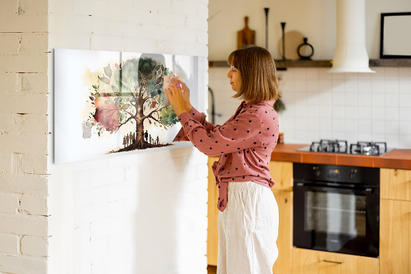 Decoratief glazen wandbord beschrijfbaar en magnetisch Herinneringsboom met persoonlijke foto's