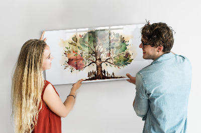 Decoratief glazen wandbord beschrijfbaar en magnetisch Herinneringsboom met persoonlijke foto's