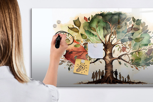 Decoratief glazen wandbord beschrijfbaar en magnetisch Herinneringsboom met persoonlijke foto's