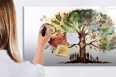 Decoratief glazen wandbord beschrijfbaar en magnetisch Herinneringsboom met persoonlijke foto's