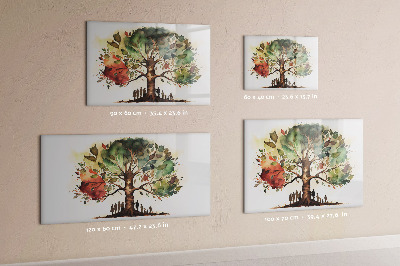 Decoratief glazen wandbord beschrijfbaar en magnetisch Herinneringsboom met persoonlijke foto's