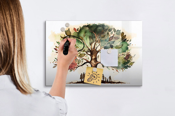 Decoratief glazen wandbord beschrijfbaar en magnetisch Herinneringsboom met persoonlijke foto's