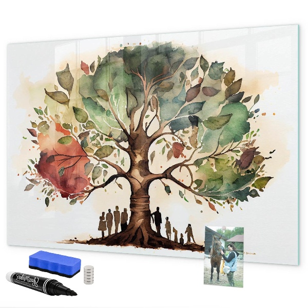 Decoratief glazen wandbord beschrijfbaar en magnetisch Herinneringsboom met persoonlijke foto's