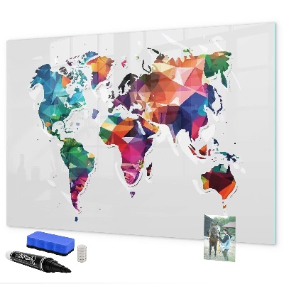 Memobord van glas met print inclusief neodymium magneten Kleurrijke wereldkaart met foto's