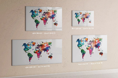 Memobord van glas met print inclusief neodymium magneten Kleurrijke wereldkaart met foto's
