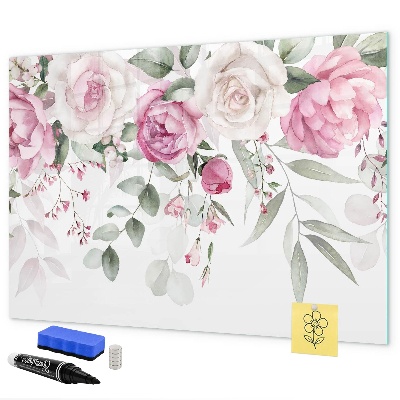 Decoratief glazen wandbord beschrijfbaar en magnetisch Bloemenpaneel voor foto's en notities