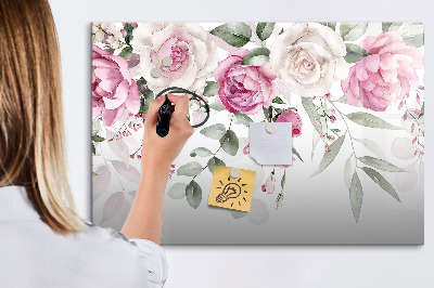 Decoratief glazen wandbord beschrijfbaar en magnetisch Bloemenpaneel voor foto's en notities