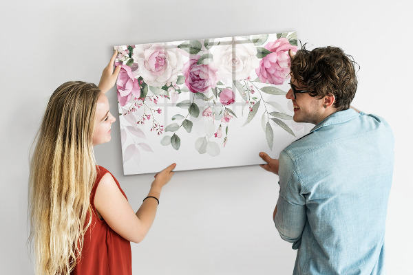 Decoratief glazen wandbord beschrijfbaar en magnetisch Bloemenpaneel voor foto's en notities