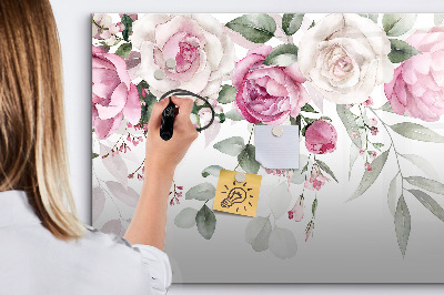 Decoratief glazen wandbord beschrijfbaar en magnetisch Bloemenpaneel voor foto's en notities