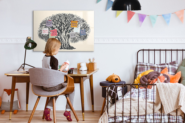 Memobord van glas met print inclusief neodymium magneten Een herinneringsboom met een plek voor foto's