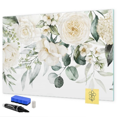 Decoratief glazen wandbord beschrijfbaar en magnetisch Bloemenmotief met ruimte voor foto's