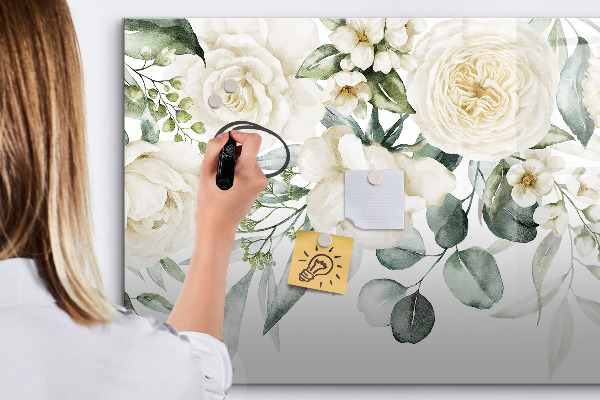 Decoratief glazen wandbord beschrijfbaar en magnetisch Bloemenmotief met ruimte voor foto's