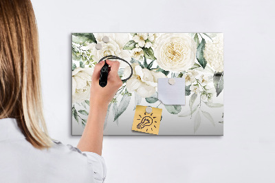 Decoratief glazen wandbord beschrijfbaar en magnetisch Bloemenmotief met ruimte voor foto's