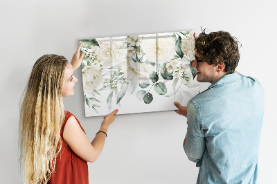 Decoratief glazen wandbord beschrijfbaar en magnetisch Bloemenmotief met ruimte voor foto's