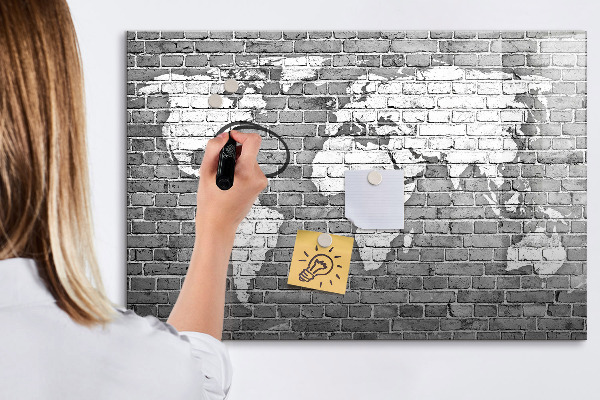 Memobord van glas met print inclusief neodymium magneten Wereldkaart met fotolocaties
