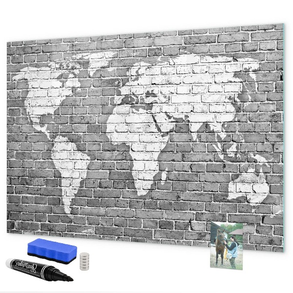 Memobord van glas met print inclusief neodymium magneten Wereldkaart met fotolocaties