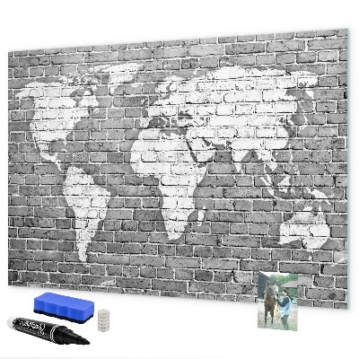 Memobord van glas met print inclusief neodymium magneten Wereldkaart met fotolocaties