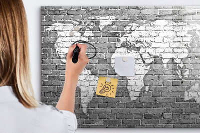 Memobord van glas met print inclusief neodymium magneten Wereldkaart met fotolocaties