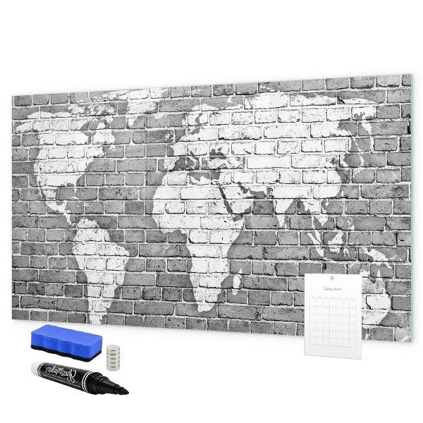 Memobord van glas met print inclusief neodymium magneten Wereldkaart met fotolocaties