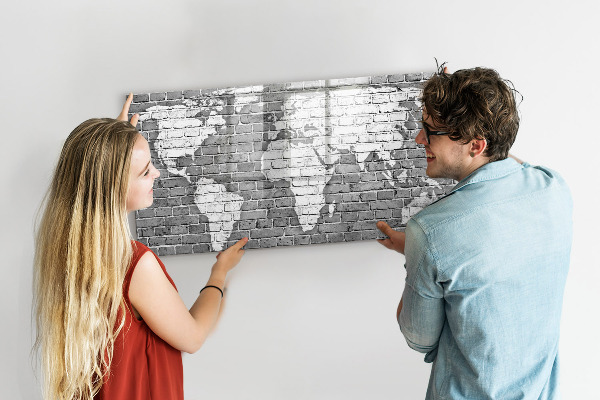 Memobord van glas met print inclusief neodymium magneten Wereldkaart met fotolocaties