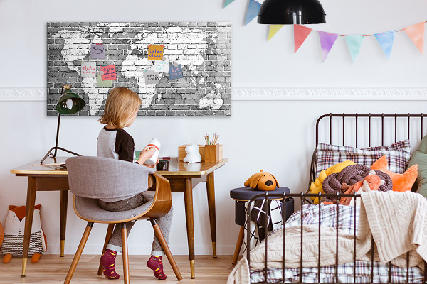 Memobord van glas met print inclusief neodymium magneten Wereldkaart met fotolocaties